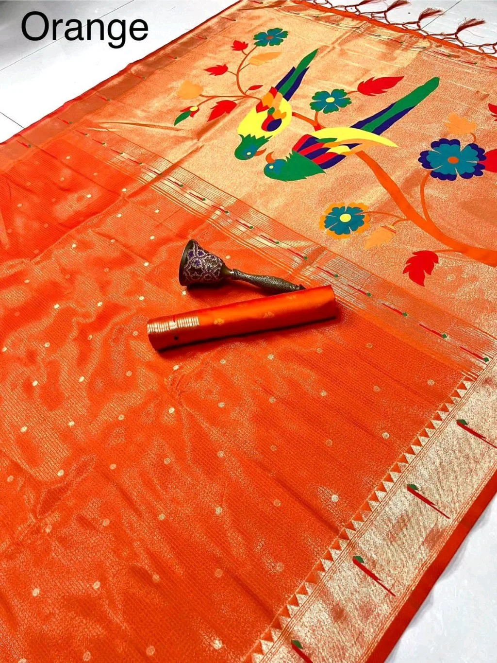 Paithani Silk Saree with Parrot Motifs thumbnail 10