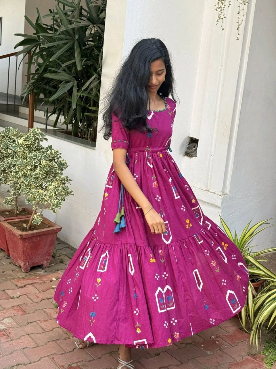 Floral Print Cotton Maxi Dress for Girls 7