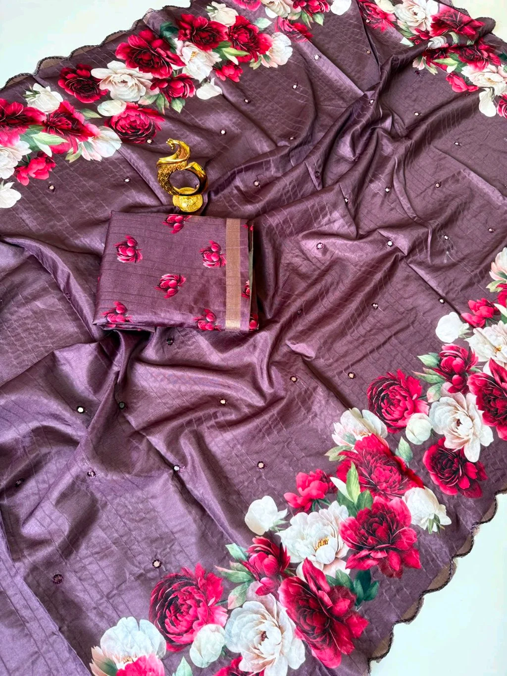 Tussar Saree with Floral Border and Blouse 7