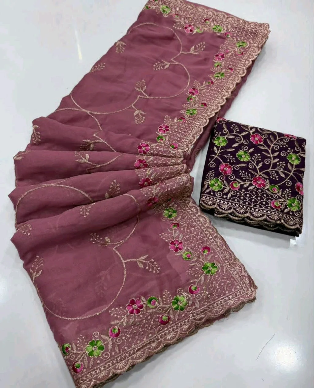 Star Georgette Saree with Floral Embroidery and Blouse 6