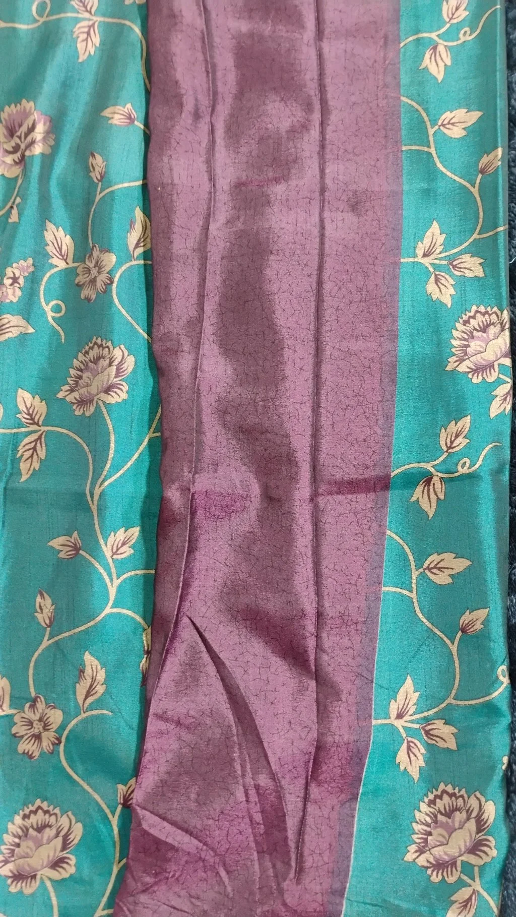 Maheshwari Silk Saree,Teal Floral Silk Blend Saree with Mauve Zari Border thumbnail 4