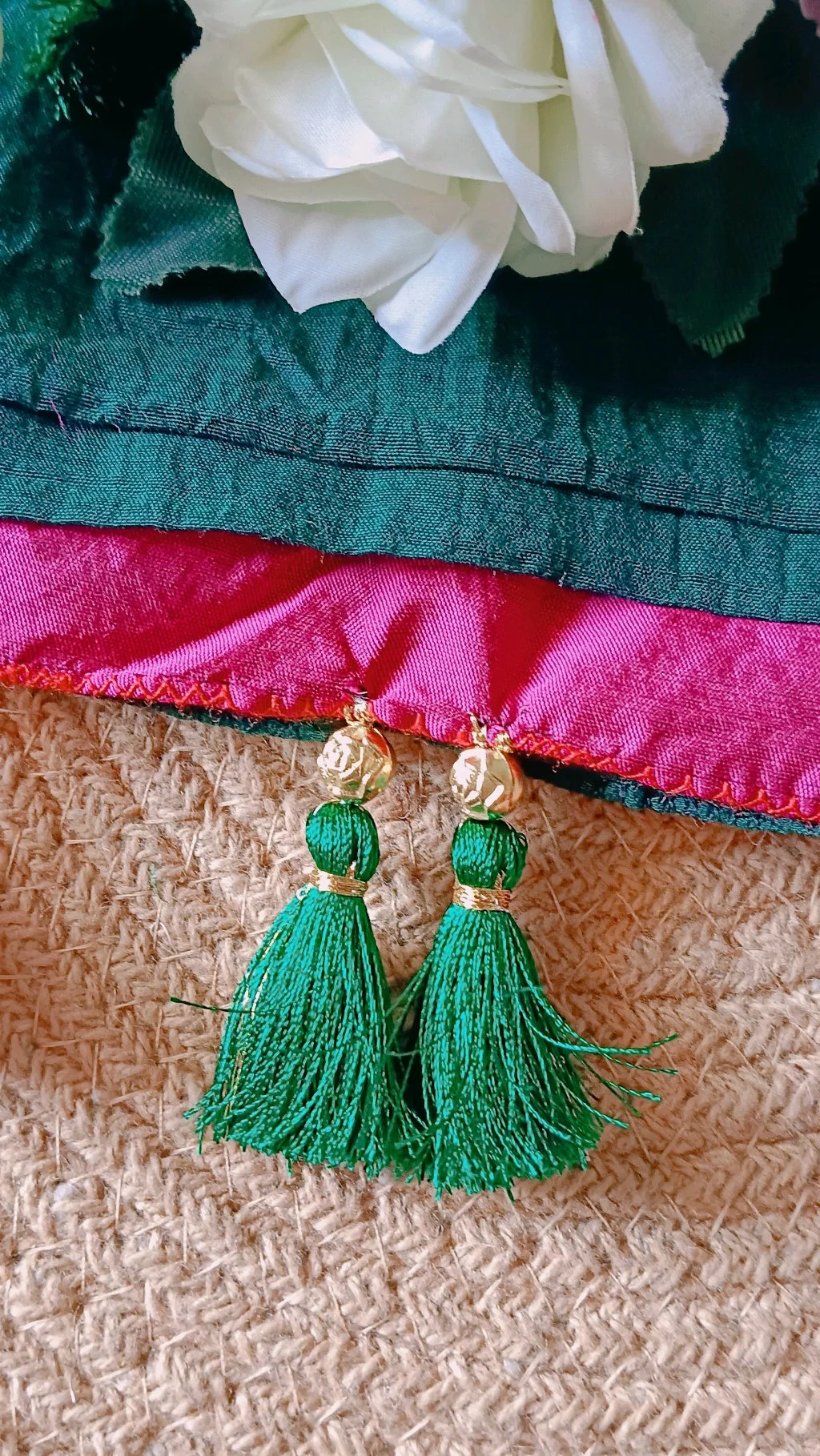 Custom Green and Pink Saree Tassels thumbnail 3