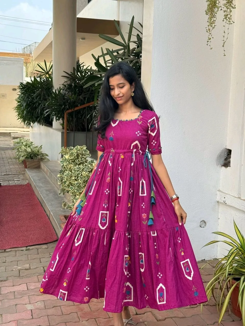 Floral Print Cotton Maxi Dress for Girls 8