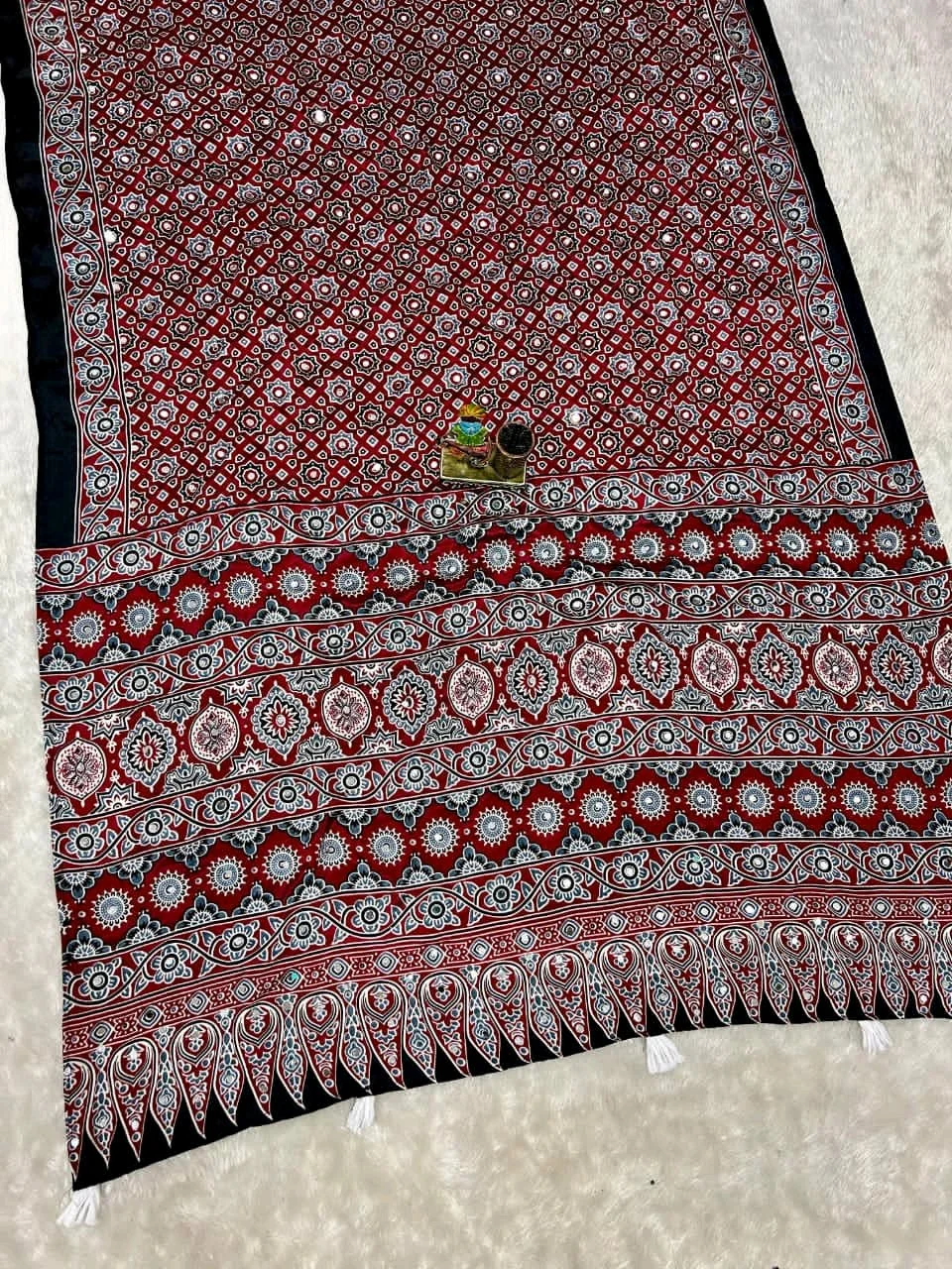Sift Crepe Ajrakh Saree with Traditional Border thumbnail 1