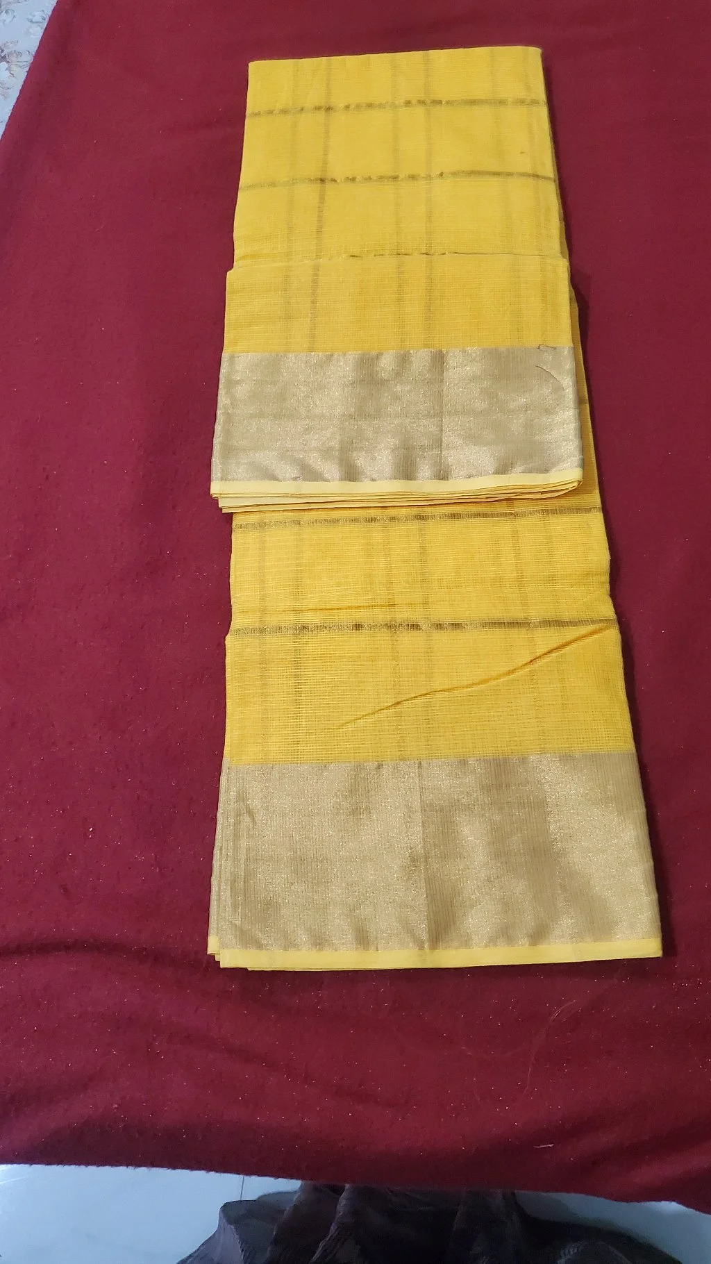 Yellow Textured Saree with Zari Border