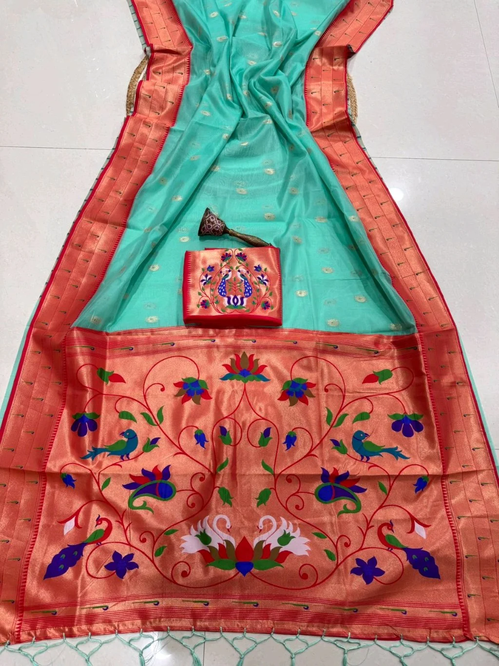 Paithani Silk Saree with Peacock and Floral Motifs thumbnail 4