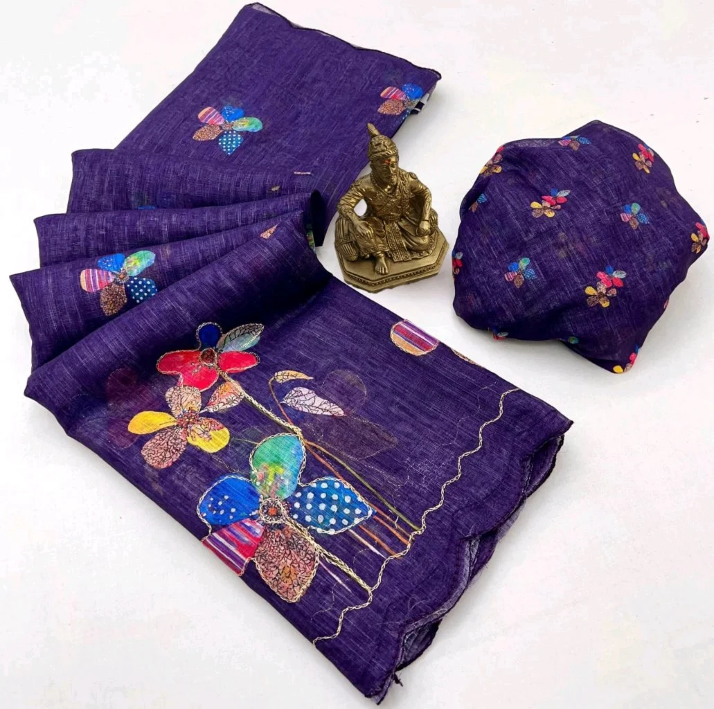 Floural Aari Work  Saree with Colorful Floral Design 1