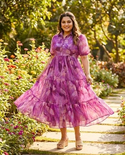 Leaf Print Tiered Midi Dress 7