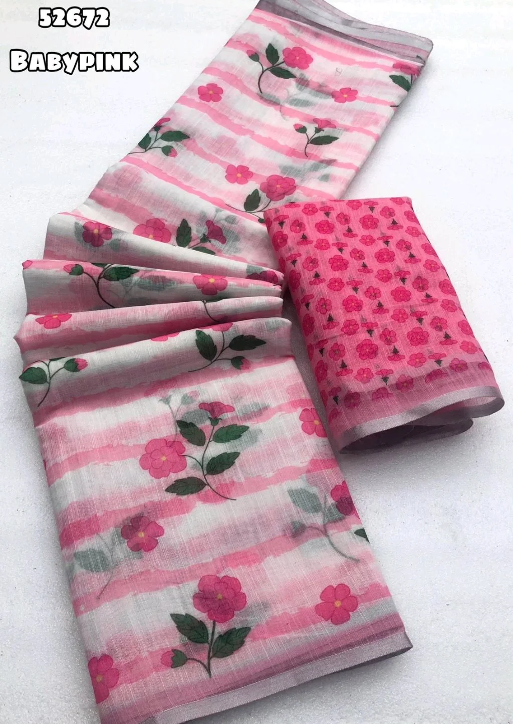 Soft Lenin Floral Print Saree with Blouse Piece thumbnail 2