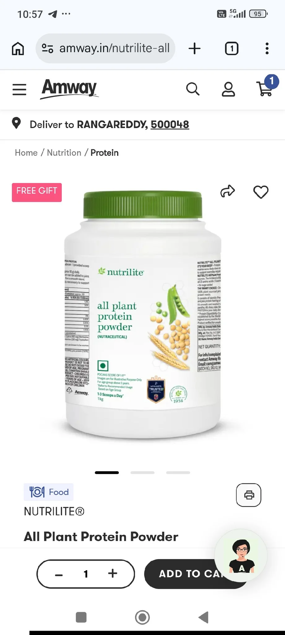 Amway Nutrilite All Plant Protein Powder 1 Kg thumbnail 2
