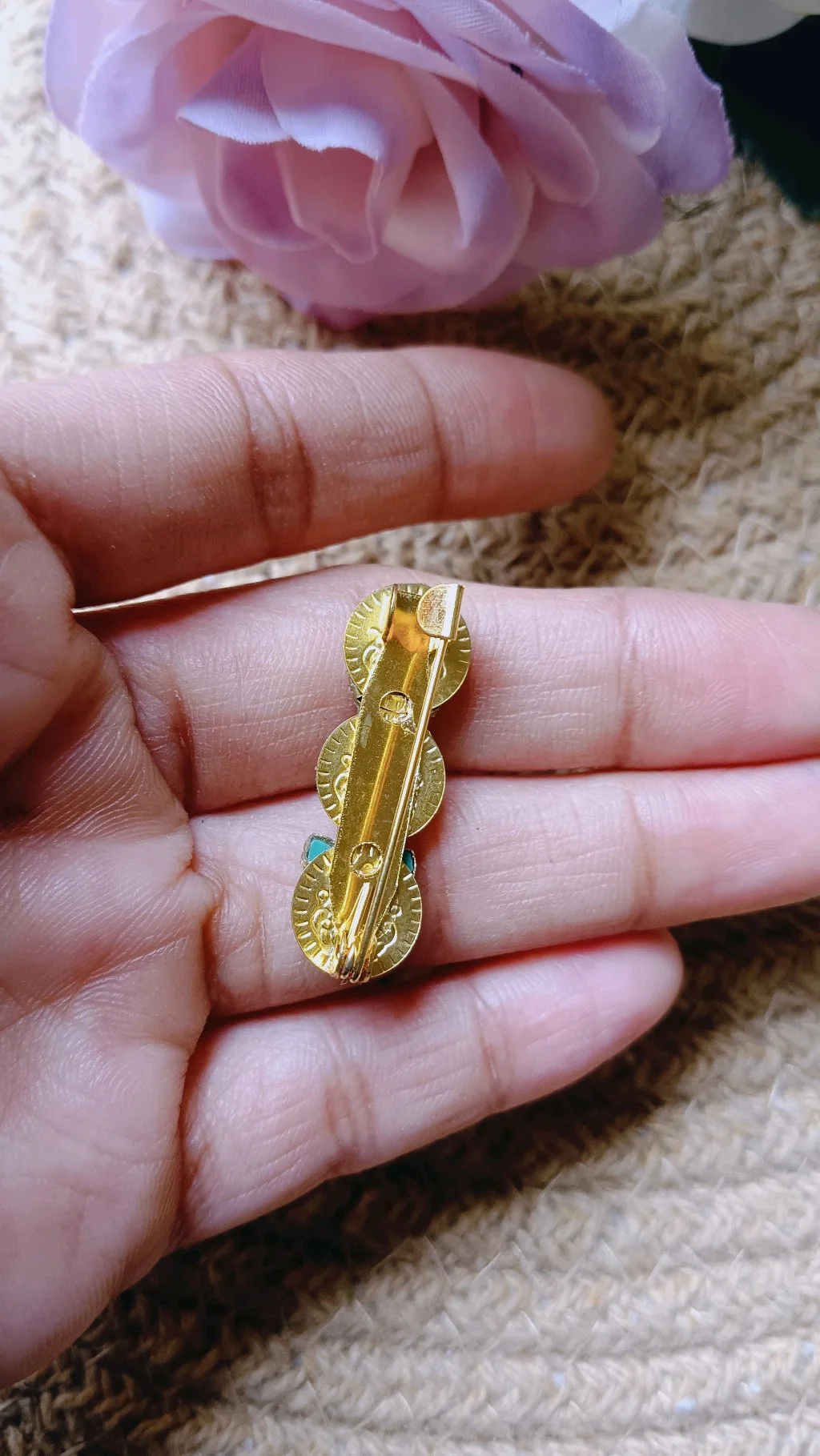 Gold Tone Turquoise Stone Saree Brooch Pin thumbnail 4