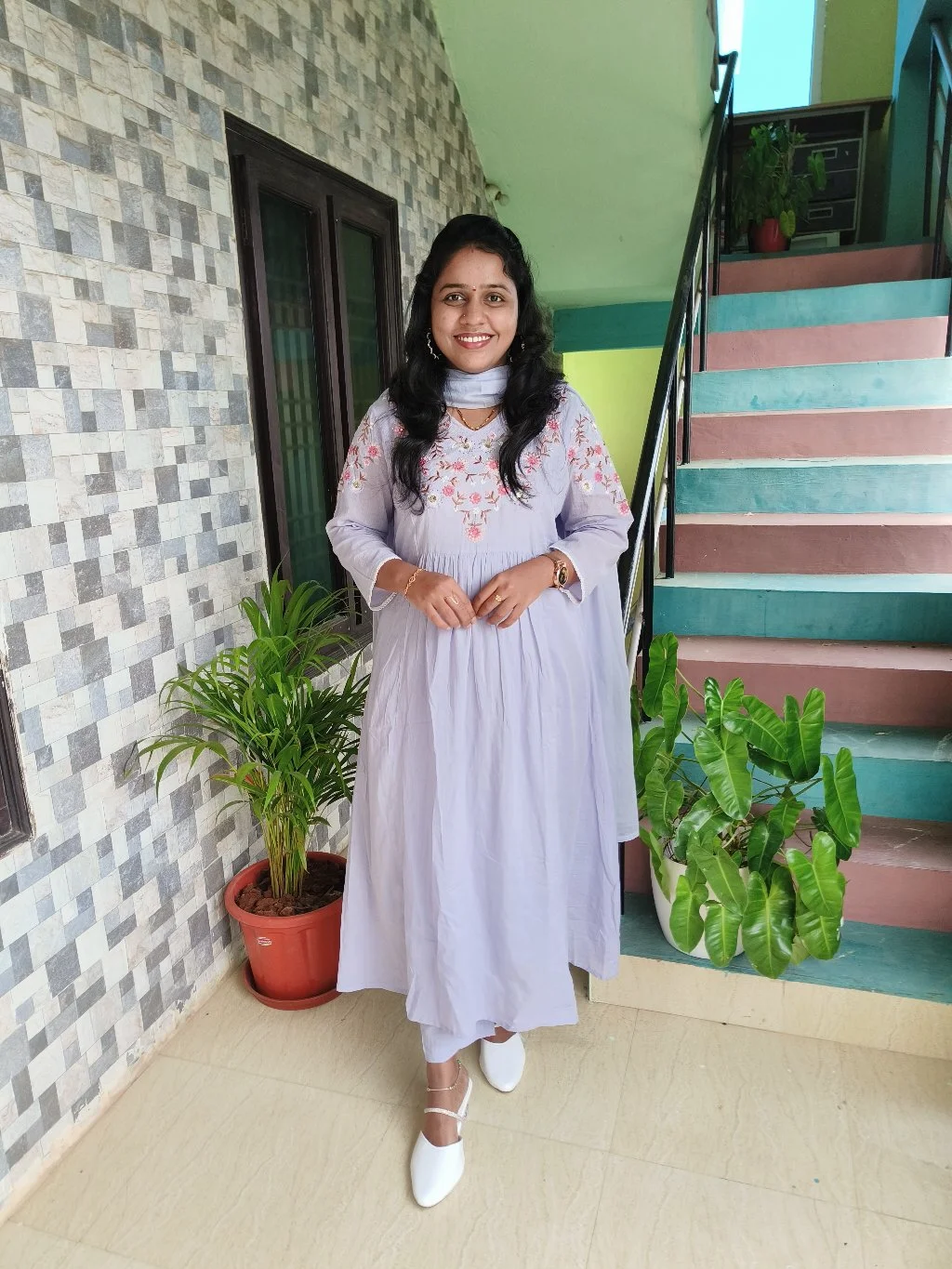 Lavender Floral Embroidered Kurta Set