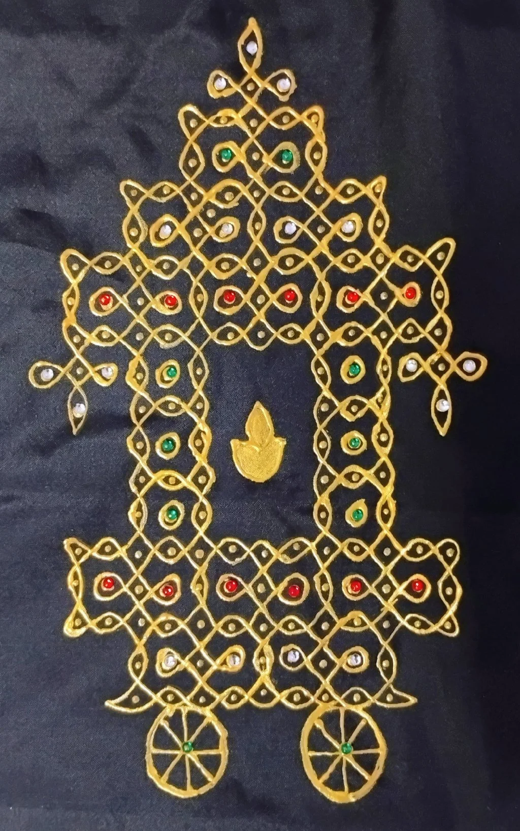Tanjore Style Fabric Painting with Kolam Design