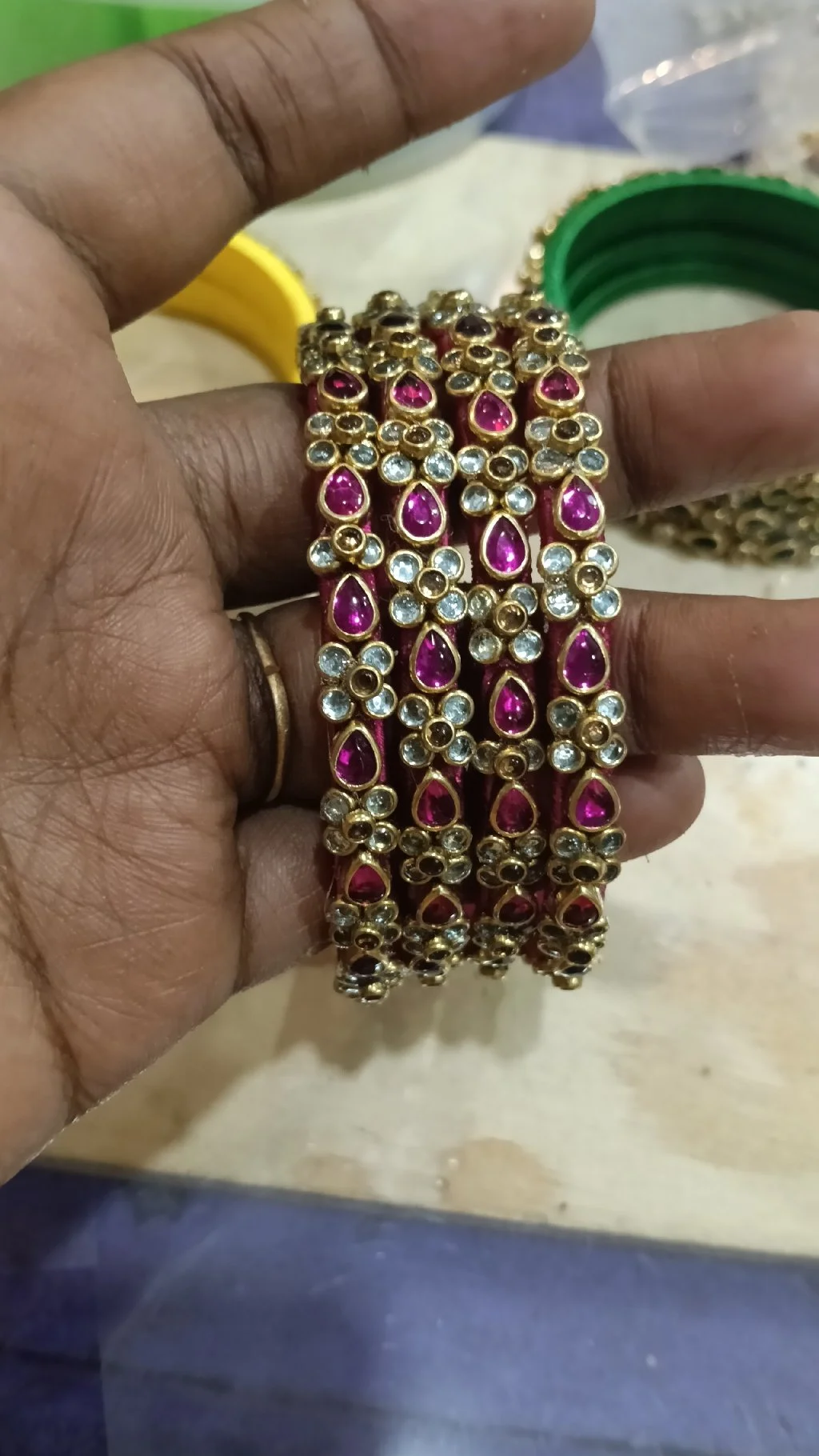 Maroon and Gold Stone Embellished Silk Thread Bangles