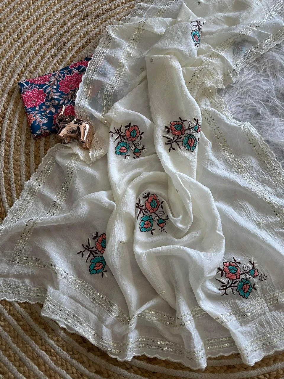 Pastel Soft Silk Blend Sarees with Scalloped Embroidered Border 8