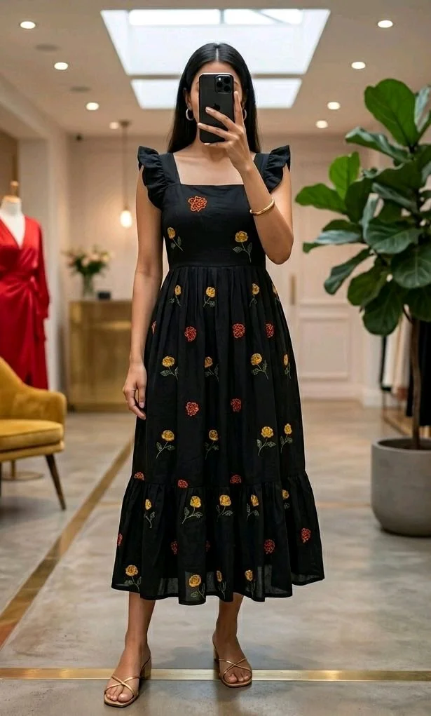 Floral Embroidered Tiered Midi Dress 6