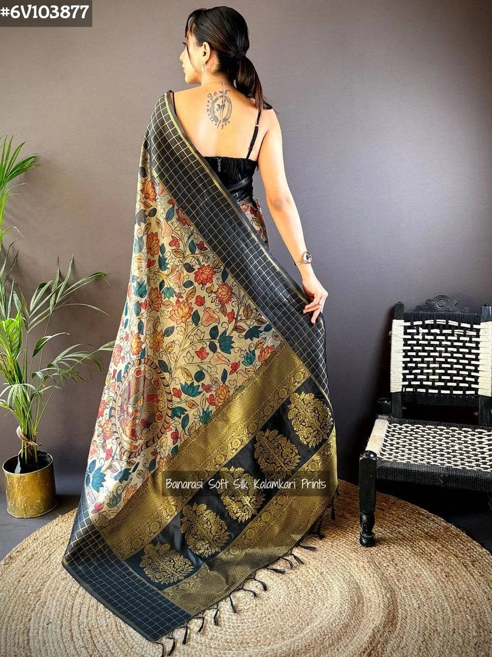 ® Launching Banarasi Soft Silk Saree with Temple Border concept #6V103877Fabric : Our festive collections in Beautiful Kalamkari printed chex zari border Banarasi Silk saree are bringing light to your home,trust me the fabric are soft and flowy and the colors are awestruck,enjoy the festive season with pretty elegant It is soft, silky and flowy and premium, super budget friendlyPairs with woven designer blouse with woven border Wow Price @ 1800 Free Ship We Promise PQR Price Quality and RangeNote : color may vary slightly due to photography and display strictly no exchange or return for color variations unpacking video must for any sort of complaint 4
