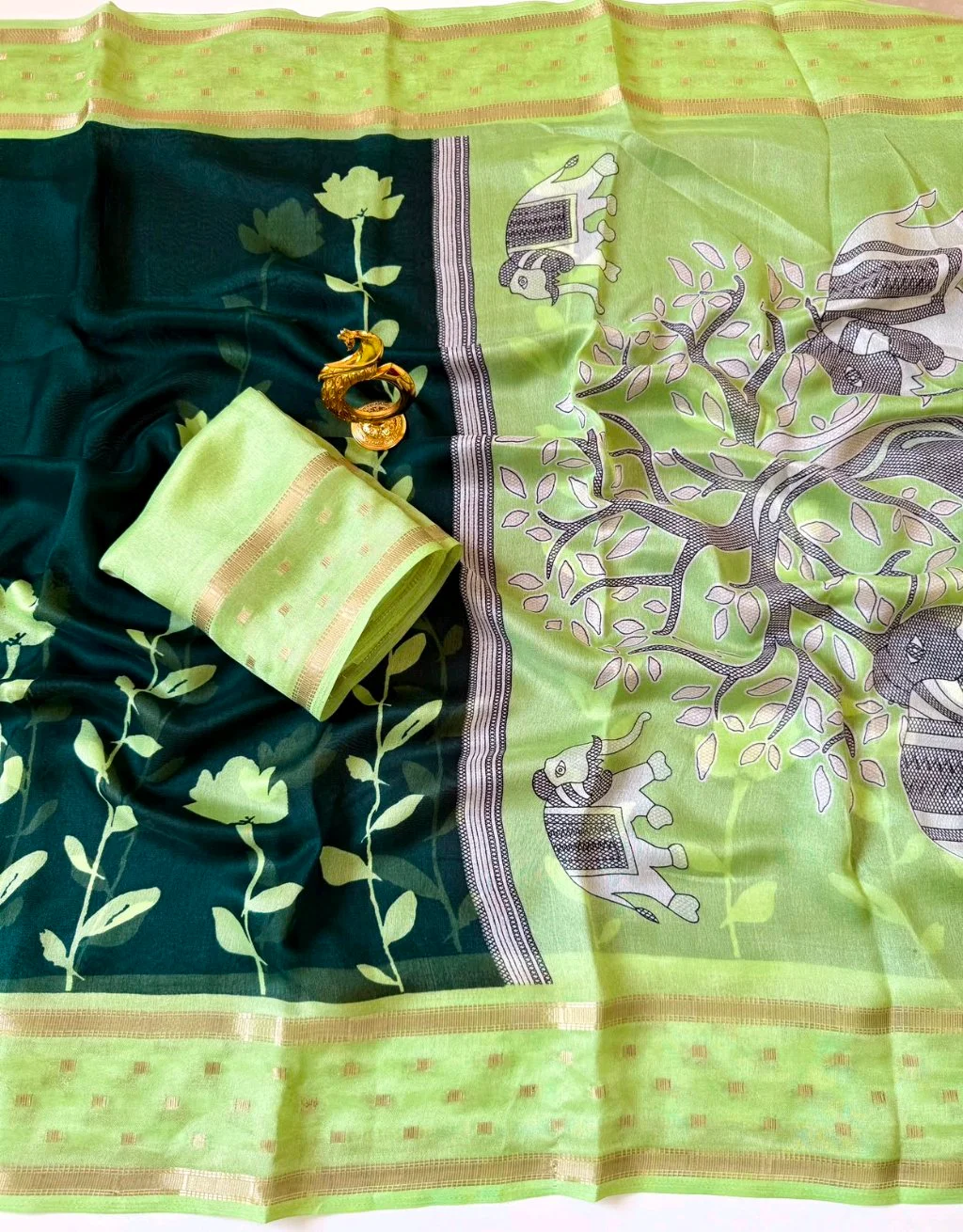 Floral Organza Saree with Zari Border 5
