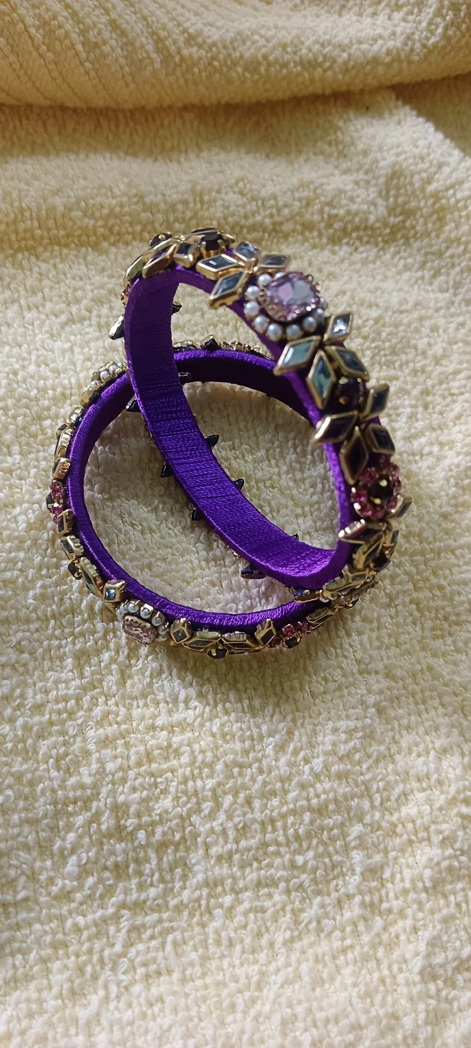 Royal Purple Silk Thread Stone Bangles (Handmade) thumbnail 5
