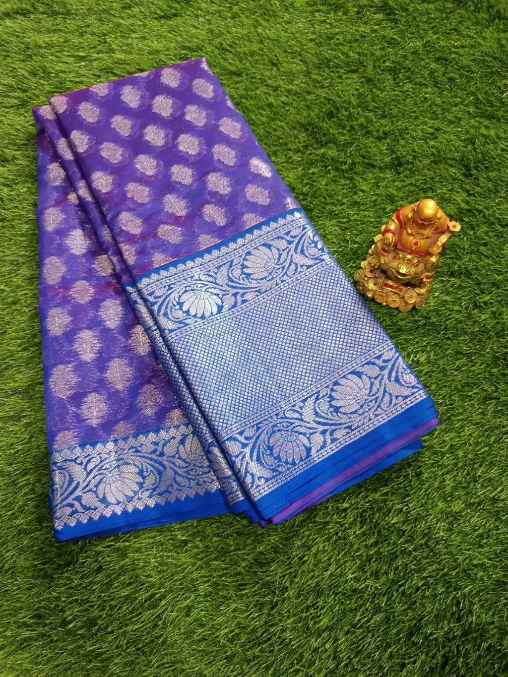 Purple Semi Darmavaram Pattu Saree with Silver Zari Weaving 2