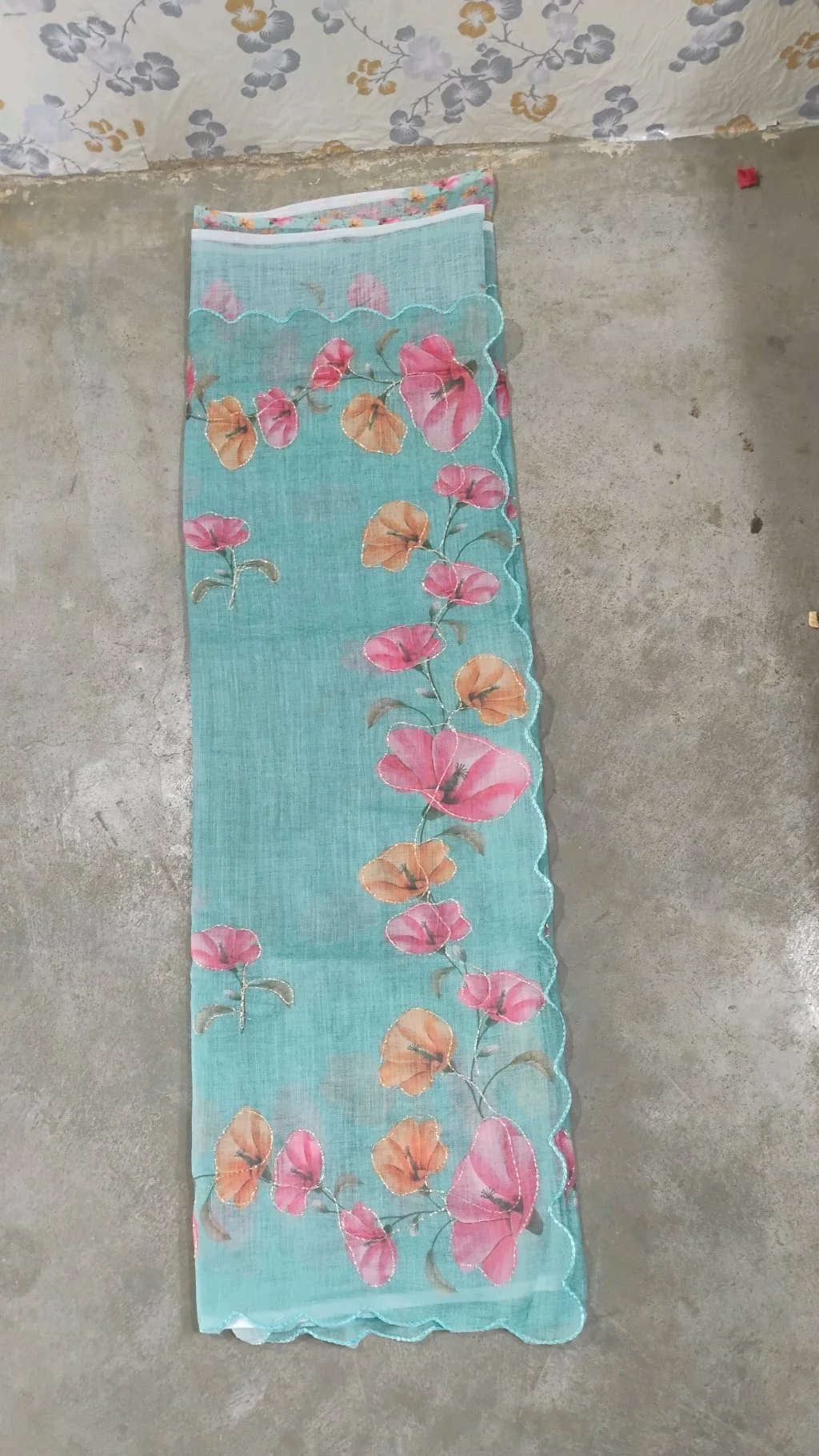 Aqua Blue Lenin Cotton Saree 3