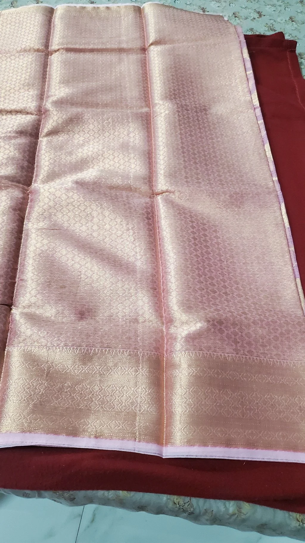 Light Pink Saree with Gold Zari Weave 5