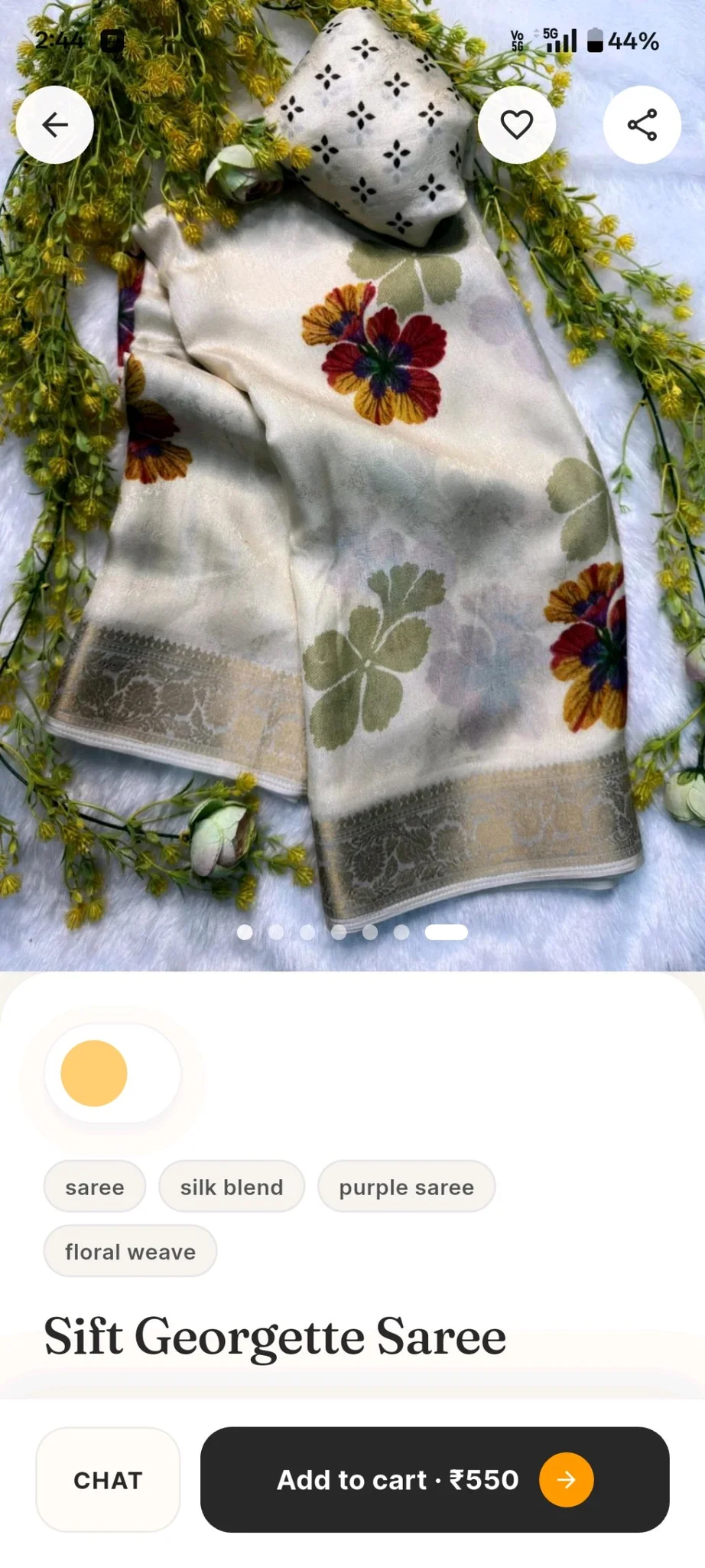 Purple Silk Blend Saree with Floral Weave and Zari Border thumbnail 6