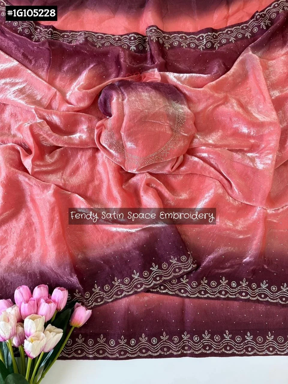 Fendy Satin Ombre Saree with Space Embroidery thumbnail 5