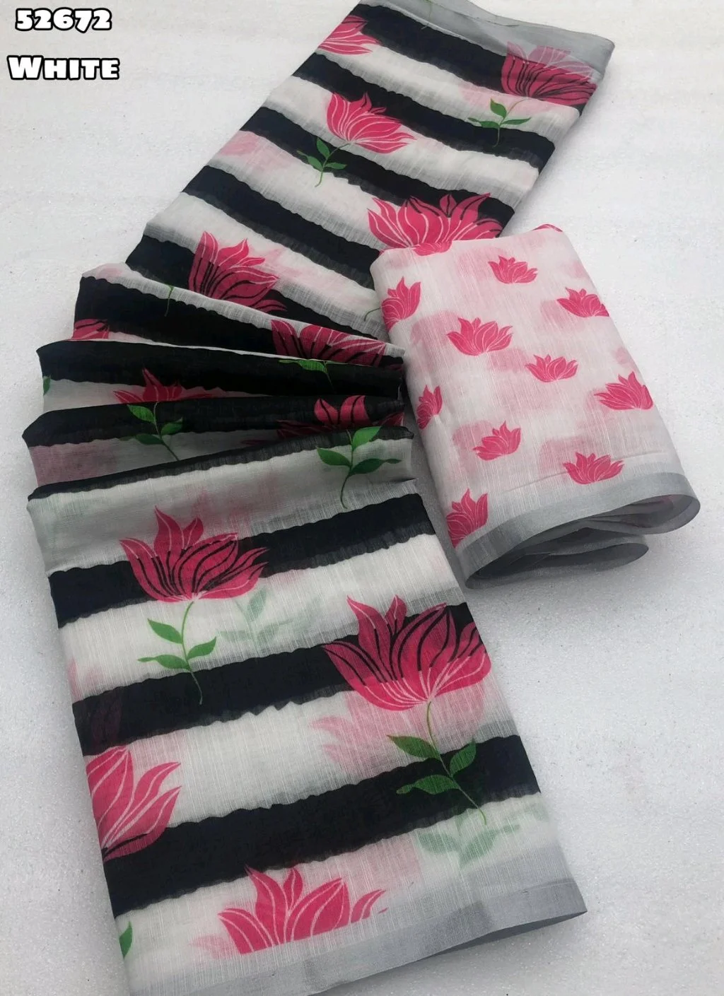 Soft Lenin Floral Print Saree with Blouse Piece thumbnail 3