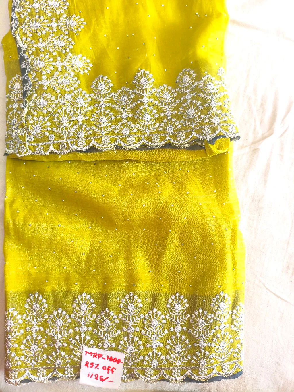 Dark Green Embroidered Saree with Scalloped Border 4