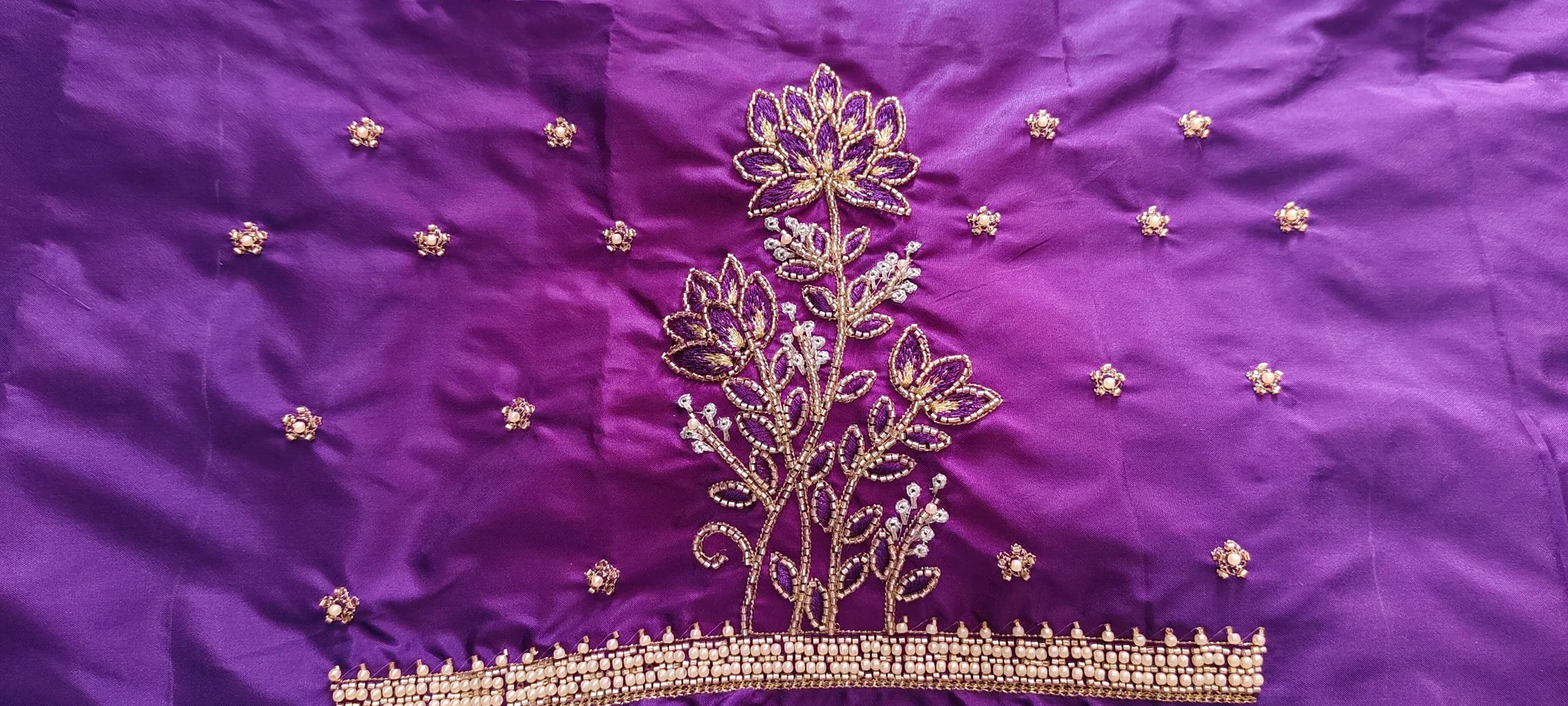 Purple Computer Maggam Floral Embroidered Blouse Piece