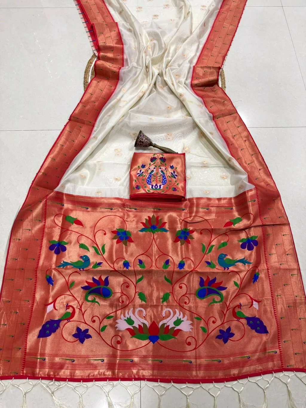Paithani Silk Saree with Peacock and Floral Motifs thumbnail 9