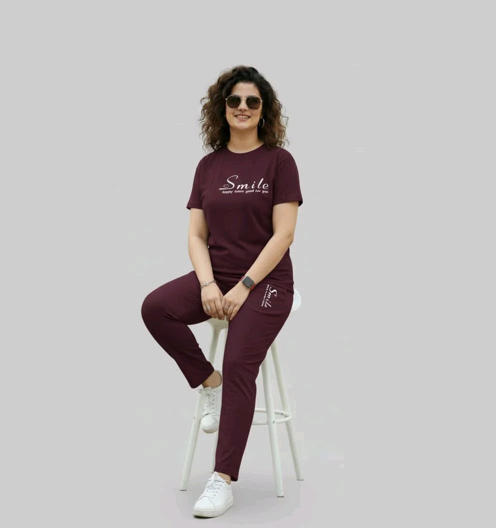 Smile Print T-shirt and Track Pants Set 5