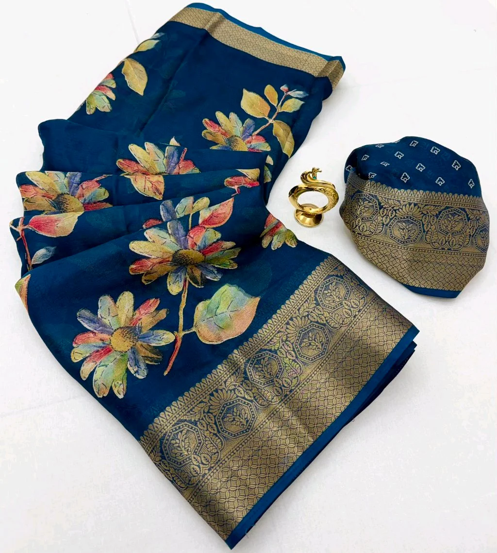 Marshmellow  Floral Print Saree with Zari Border 3