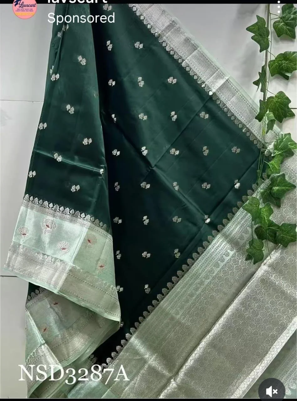 New ArrivalBanarasi handloom row mango silk SareeFabric row mango silk Meena Pattu border soft satan based premium quality Full body beautiful double zari buti meena weaving Gorgeous pallu design with brocade Blouse pice Premium quality superb sareeOffer price 1250/- FreeshipReady stock Book fast Hurry up thumbnail 5