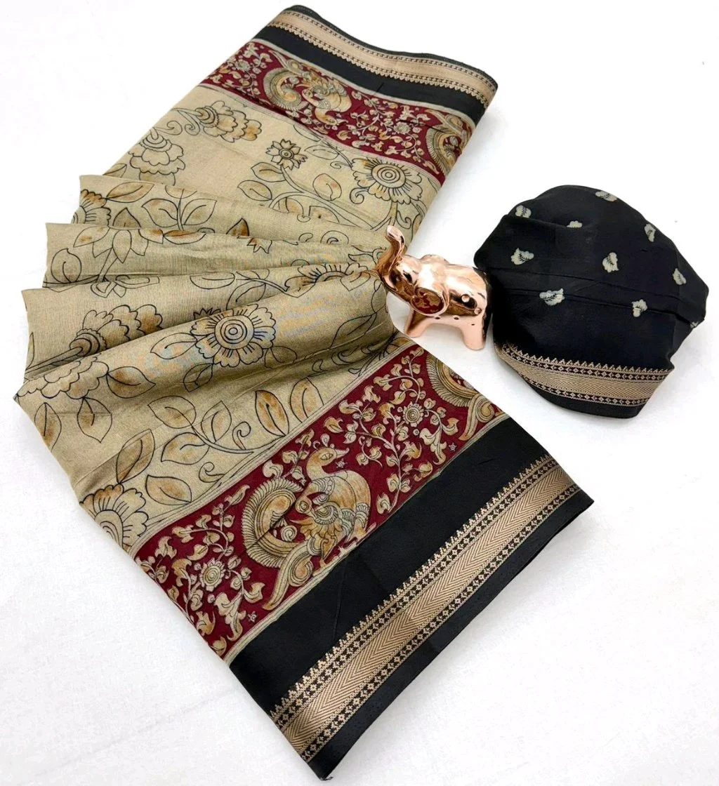 Mul Cotton  With Kalamkari Pallu Saree 1