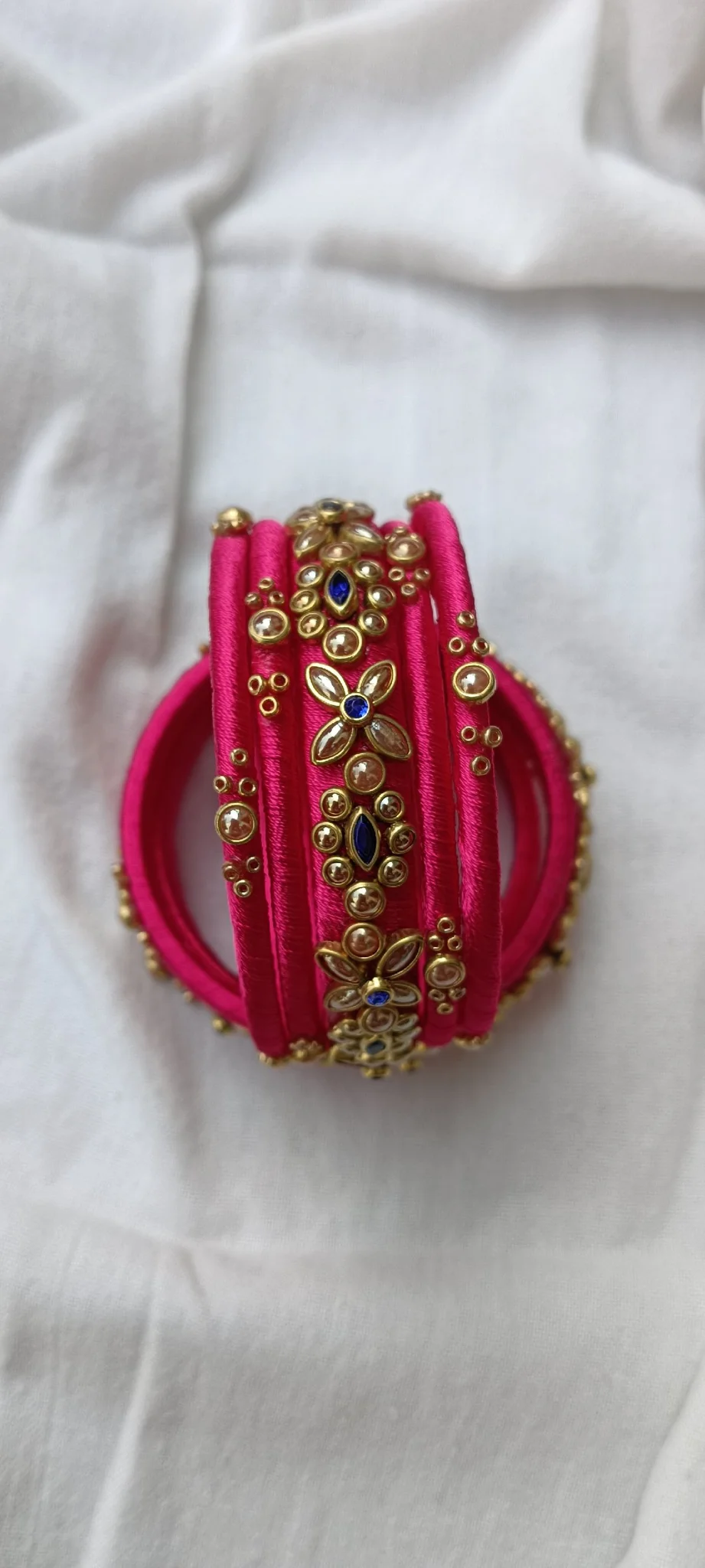 Bridal Pink Silk Thread Stone Bangles (Handmade) thumbnail 4