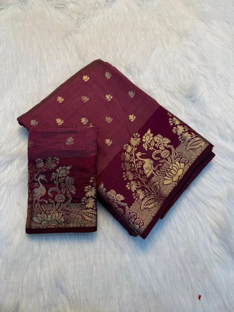 Soft Tusser  Silk Saree with Gold Zari Bird and Floral Motifs 5