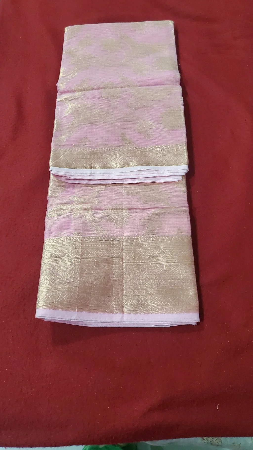 Light Pink Saree with Gold Zari Weave 2