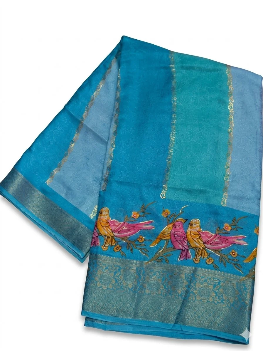 floral Bird designer zari weaving saree thumbnail 3