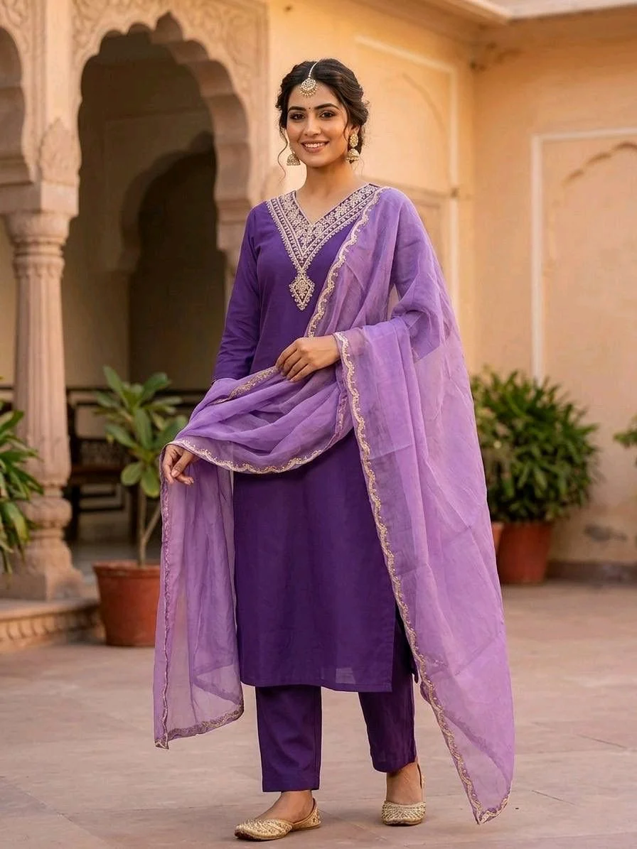 3-piece Kurta Set with Floral Dupatta thumbnail 7