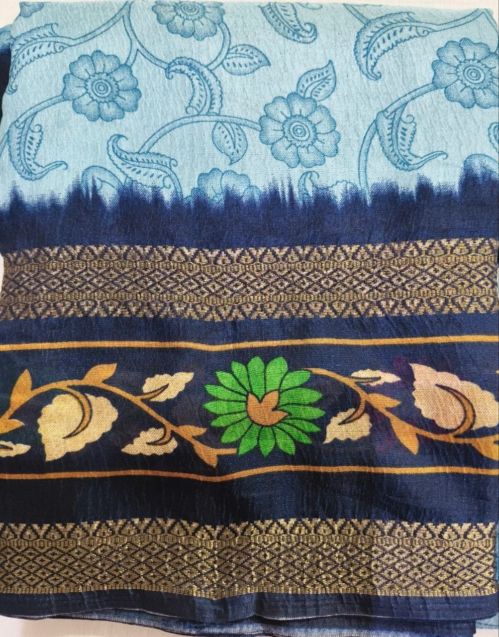Dual Tone Blue Floral Saree with Zari Border 1