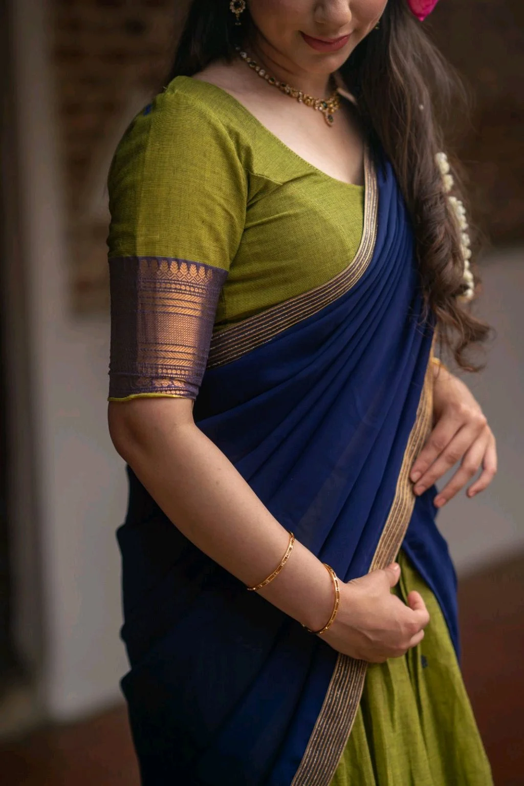 Traditional Pavadai Set with Maroon Gold Zari Border thumbnail 5