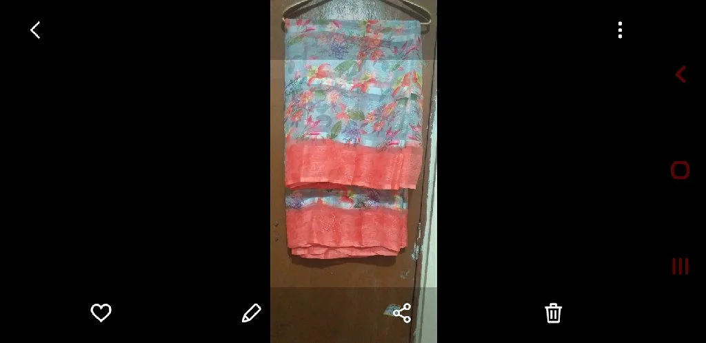 Light Blue Floral Print Saree with Coral Border