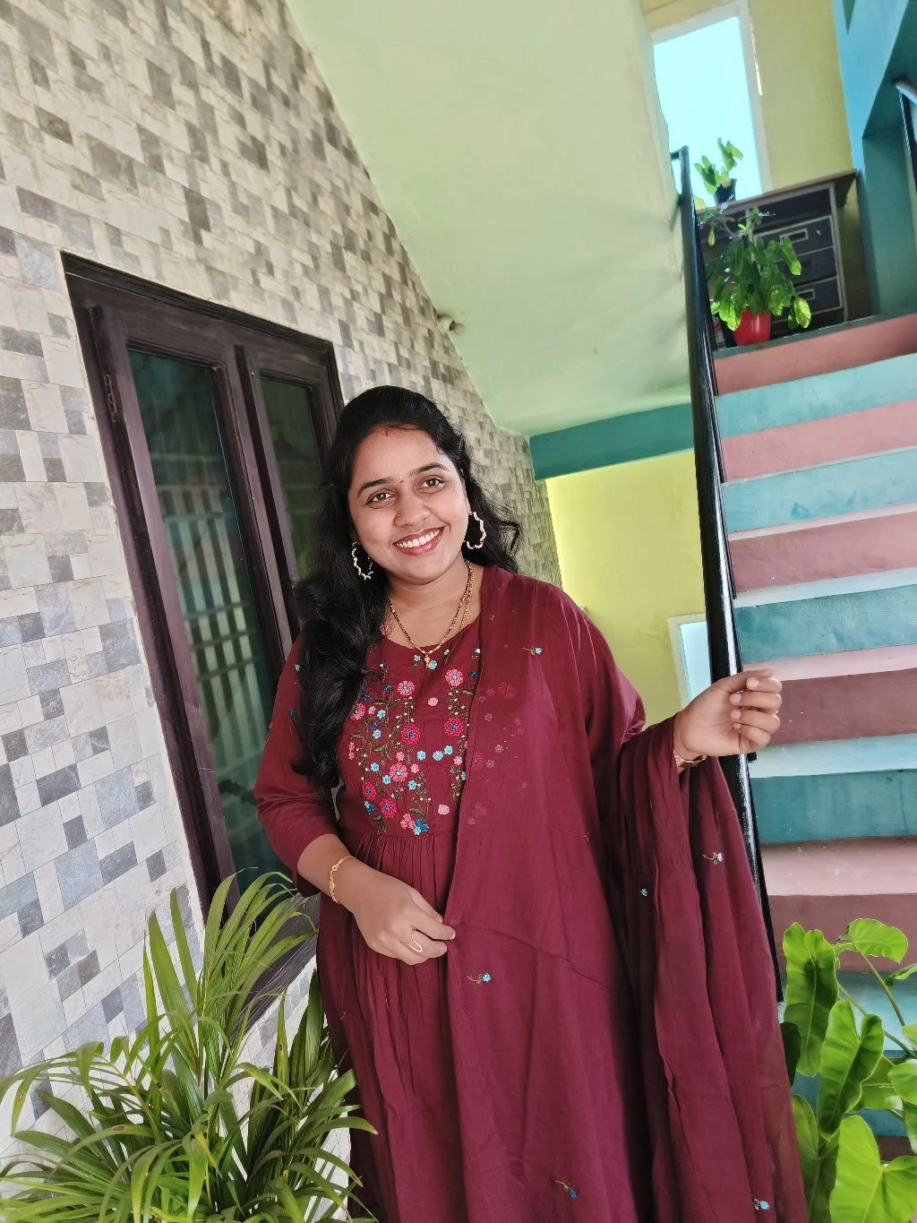 Maroon Floral Embroidered Kurta Set with Dupatta