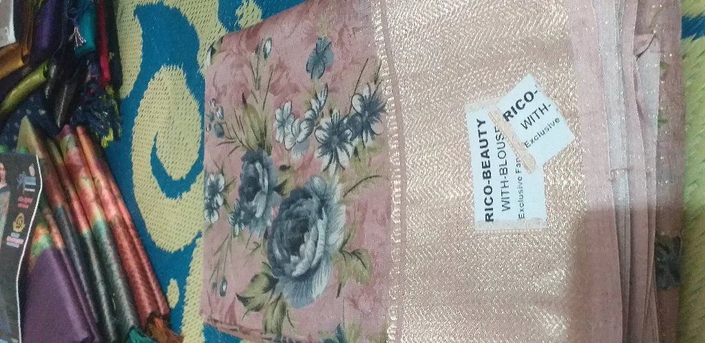 Rico Beauty Pink Floral Saree with Glitter Weave and Blouse