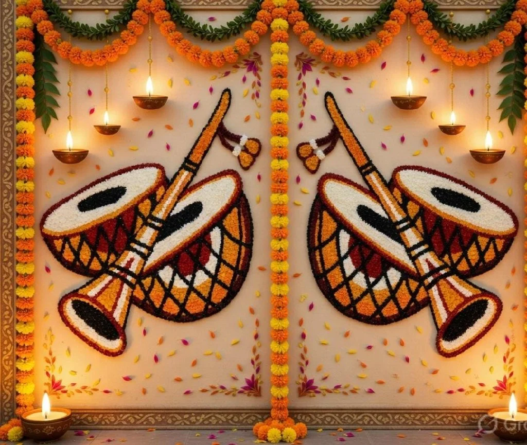 Dholak Shehnai Musical Instrument Rangoli Decor Set - Variant 2