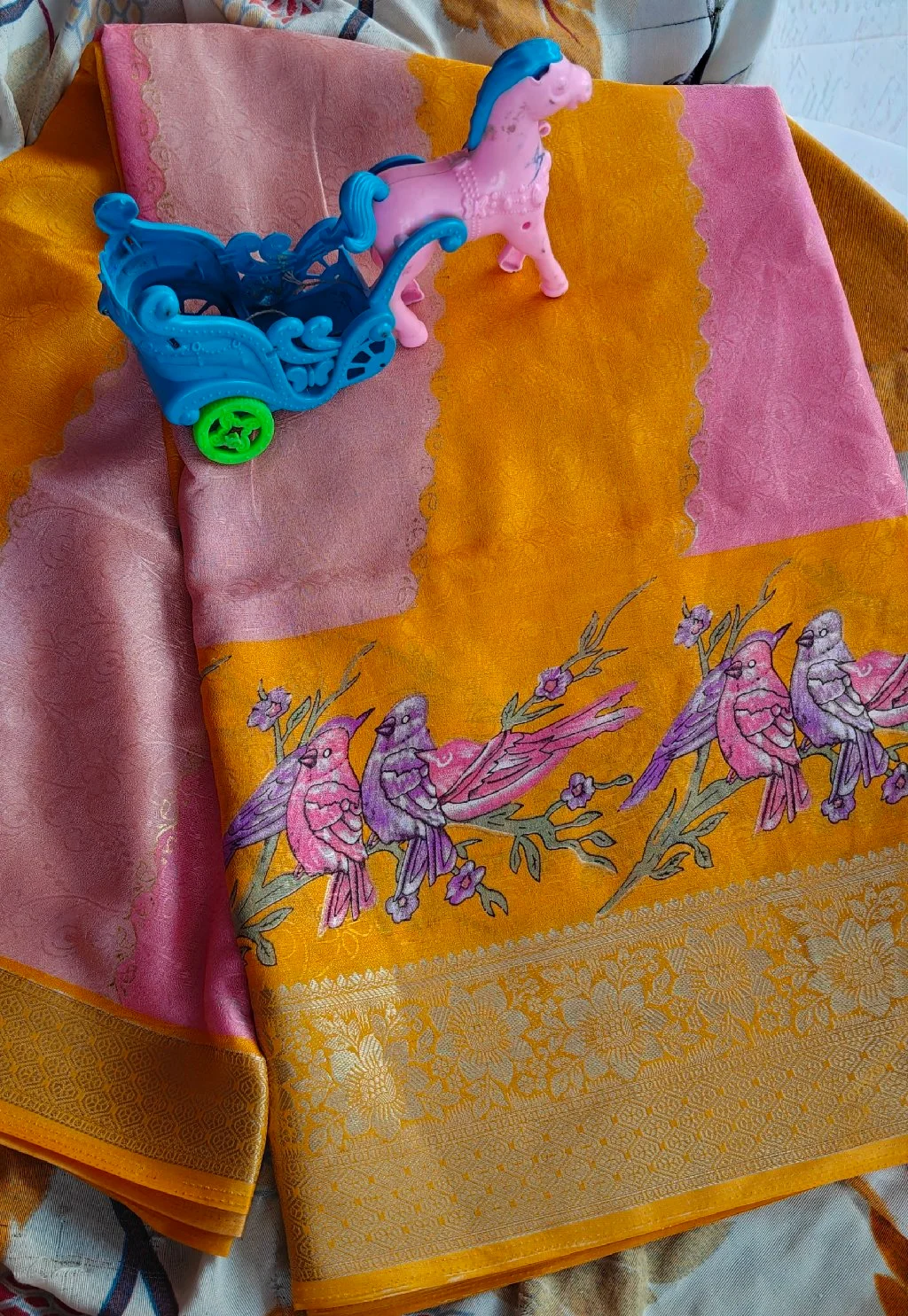 “Pastel Garden Bird Saree”
