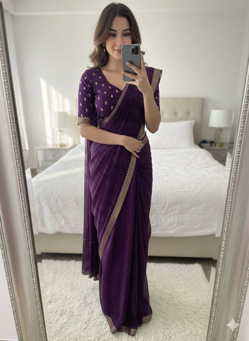 pure VISCOSE GEORGETTE sequence work sarees thumbnail 9