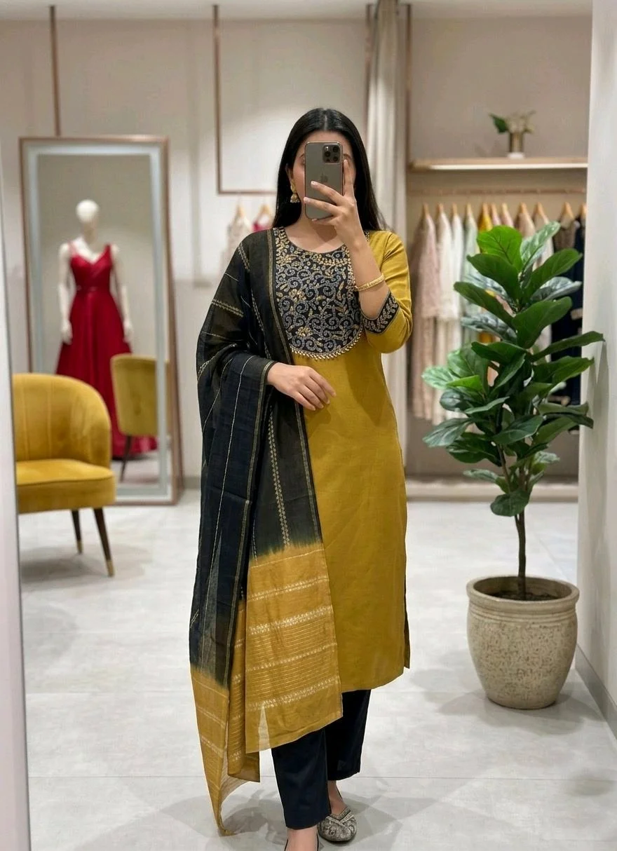 Embroidered Cotton Kurti Set with Dupatta Collection 5